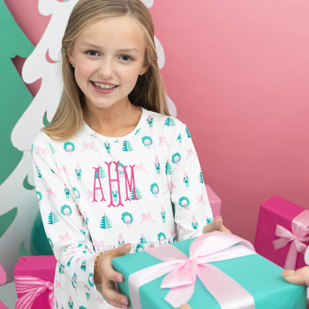 christmas favorite things girls twirl dress with present