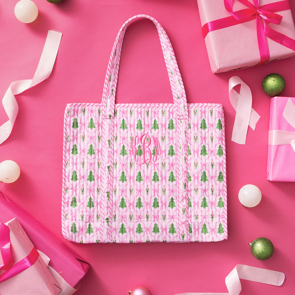 christmas lattice monogrammed quilted tote bag
