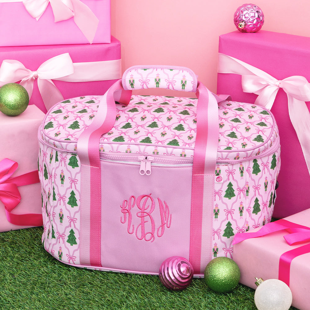 christmas lattice monogrammed slow cooker carrier with presents