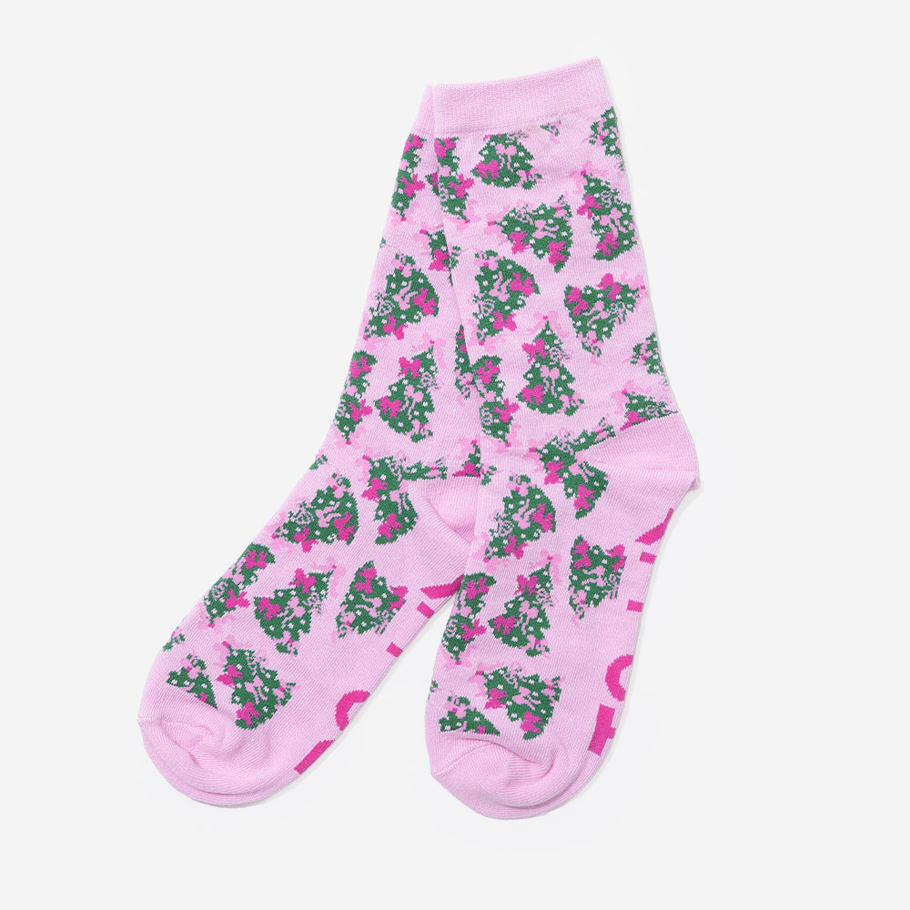 christmas socks in pink christmas trees
