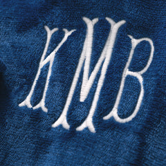 close up of blue blanket hoodie monogram 