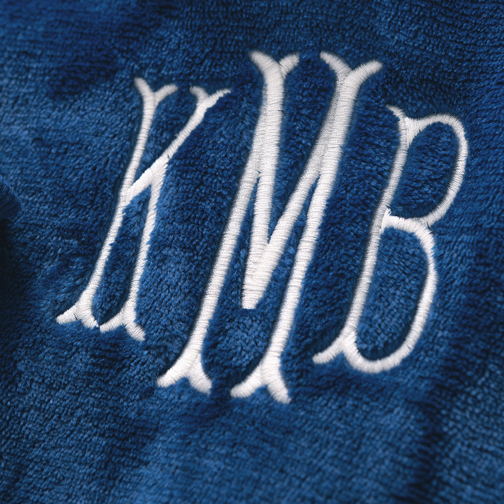 close up of blue blanket hoodie monogram 