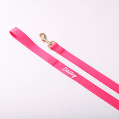 close up of personalized dog leash in hot pink