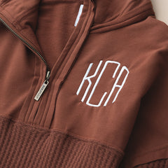 close up of spice monogrammed waffle knit pullover 