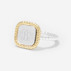 Monogrammed Cable Ring in Silver & Gold