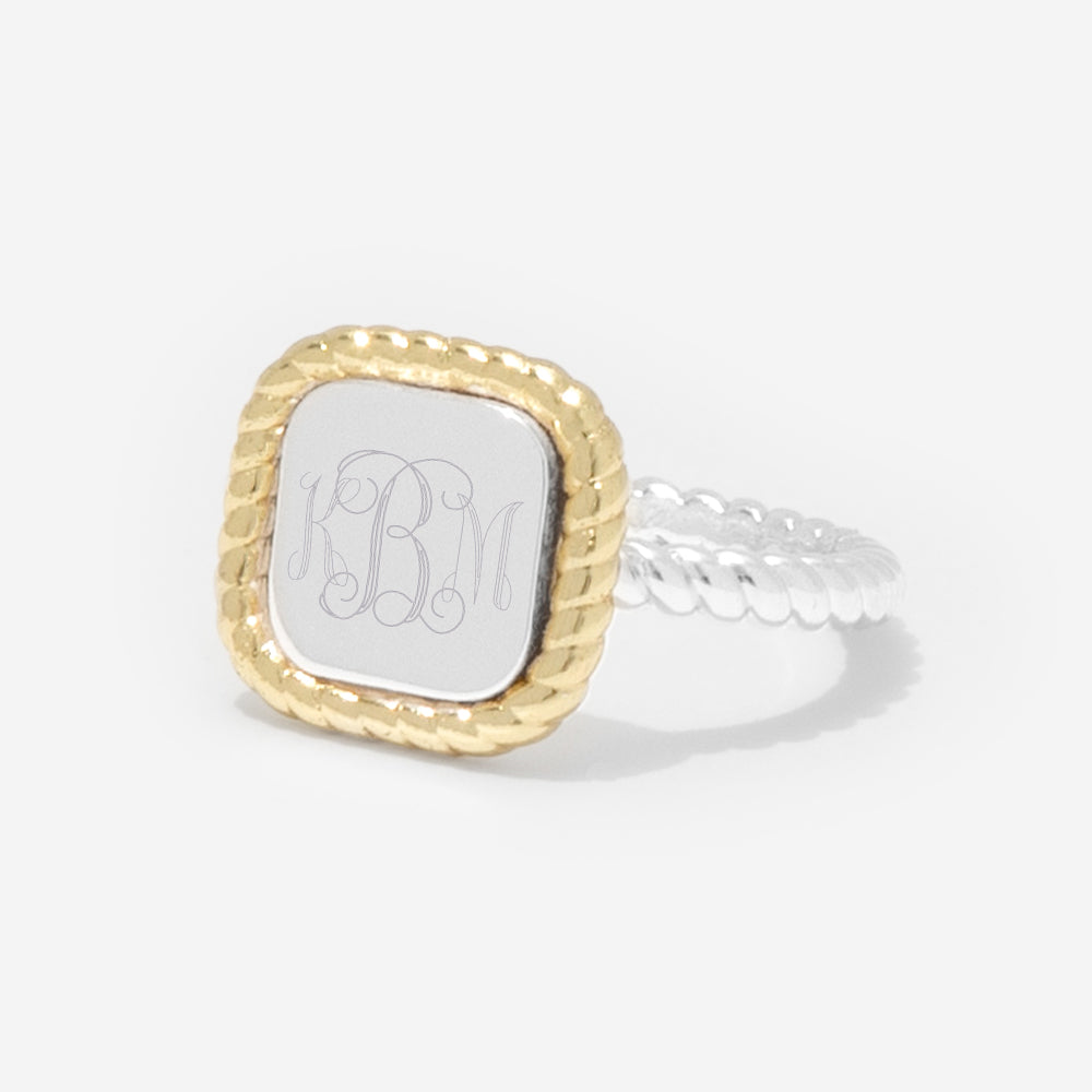 Monogrammed Cable Ring in Silver & Gold