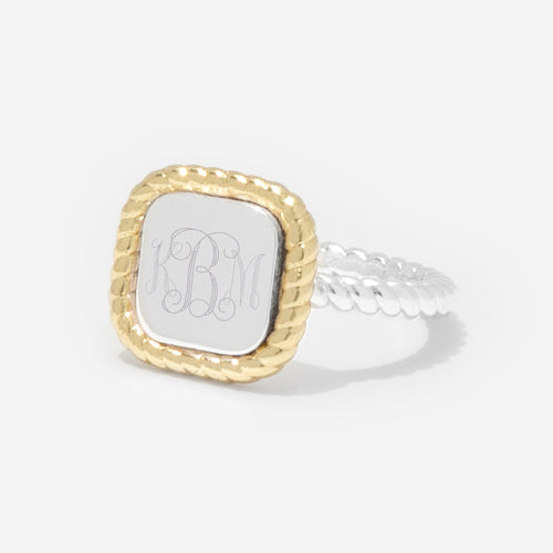 Monogrammed Cable Ring in Silver & Gold