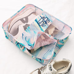 colorful marble monogrammed packing bag with shoes