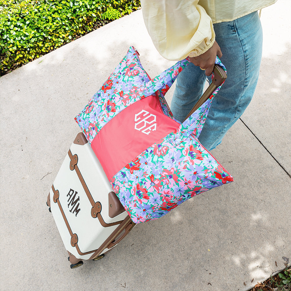 coral botanical packable weekend with suitcase 