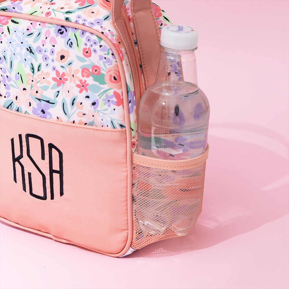 coral floral kids lunch box detail shot 