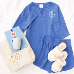 cornflower monogrammed notch neck sleep set outfit 