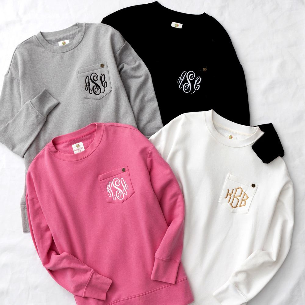 crewneck sweatshirt in white pink grey and black on white sheet