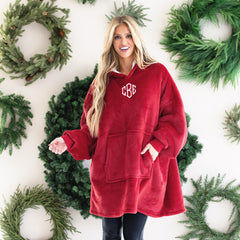 crimson blanket hoodie on rachel