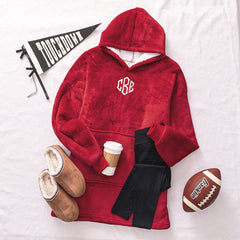 crimson monogrammed blanket hoodie football ootd 