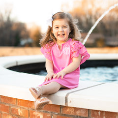 girls flutter sleeve dress at fountain