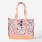Monogrammed Large Zip Top Tote | Coral Floral