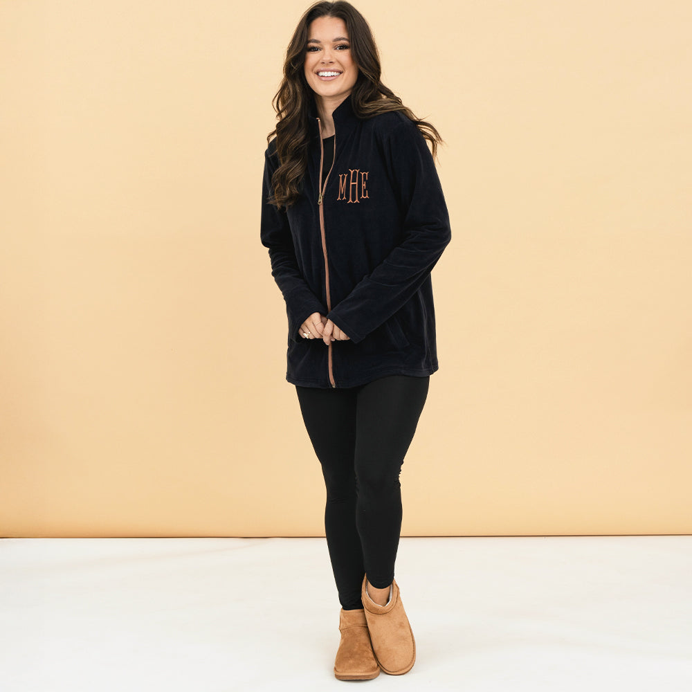 black fleece jacket on peyton