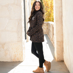 sable cheetah fleece jacket on peyton side view