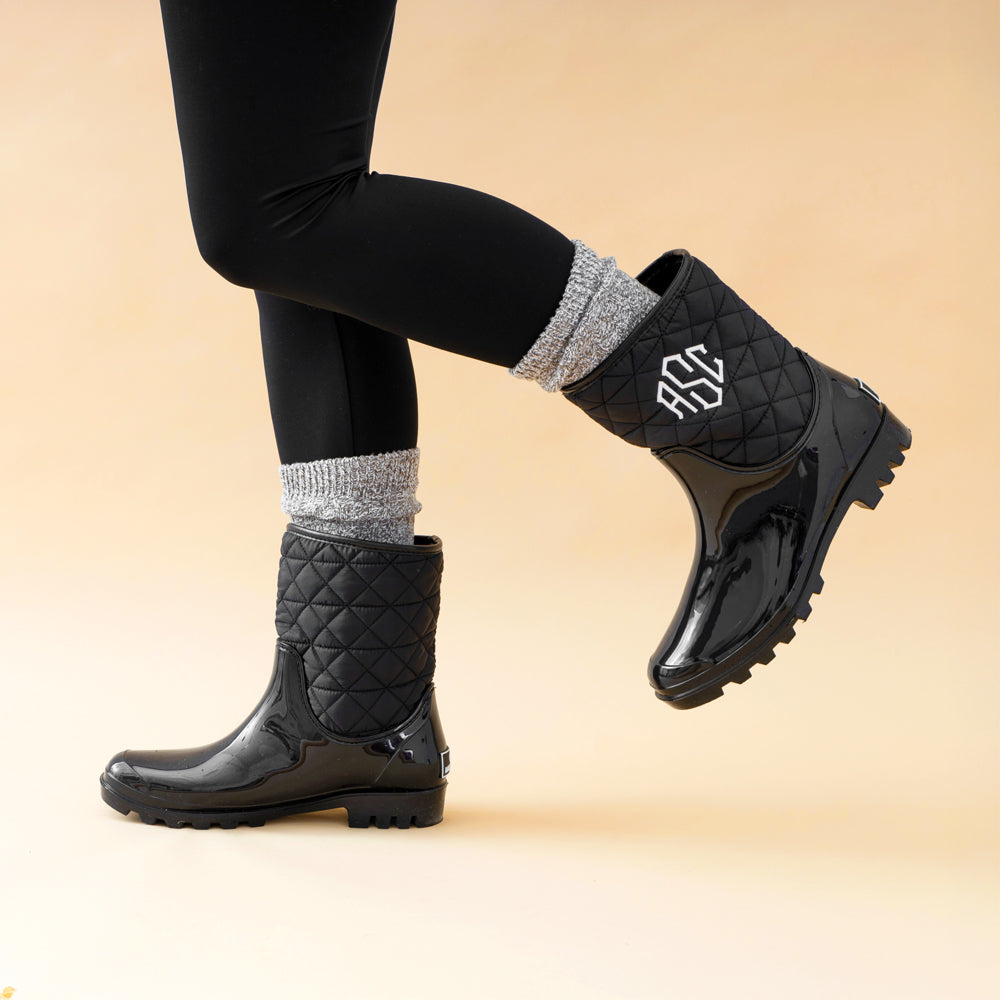rain boot socks with rain boots in studio