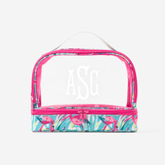 Monogrammed Dual Compartment Cosmetic Bag in Flamingo Splish Splash
