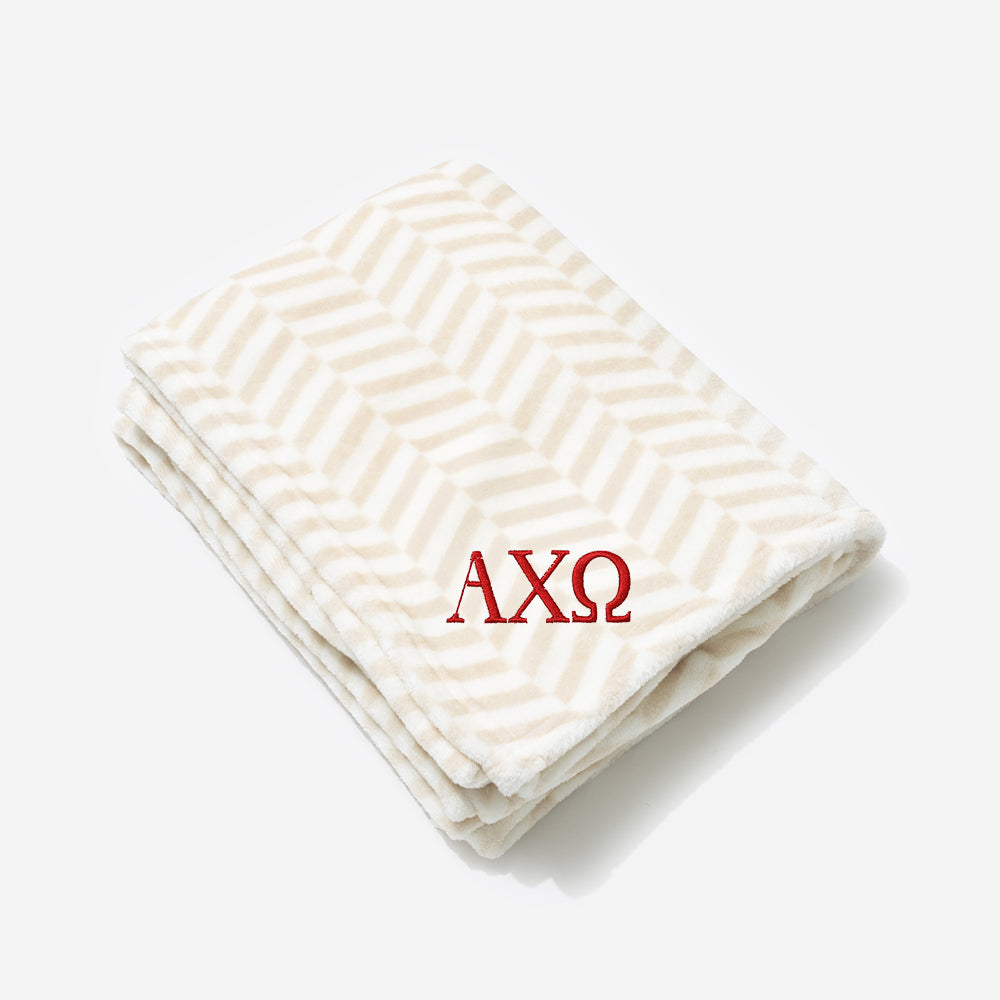 Alpha Chi Omega Plush Blanket | Neutral Herringbone