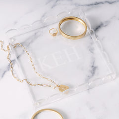 personalized scalloped valet tray with jewelry