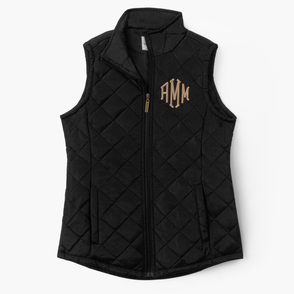 monogrammed puffer vest in black