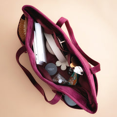 burgundy pocket tote bag inside shot