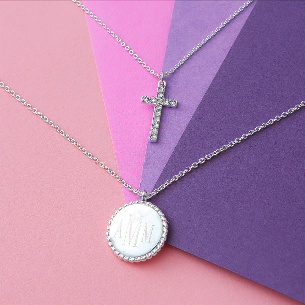 monogrammed kids cross necklace in silver