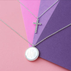 monogrammed kids cross necklace in silver