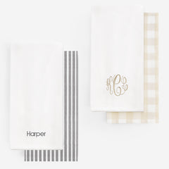 monogrammed hand towel set in grey and khaki