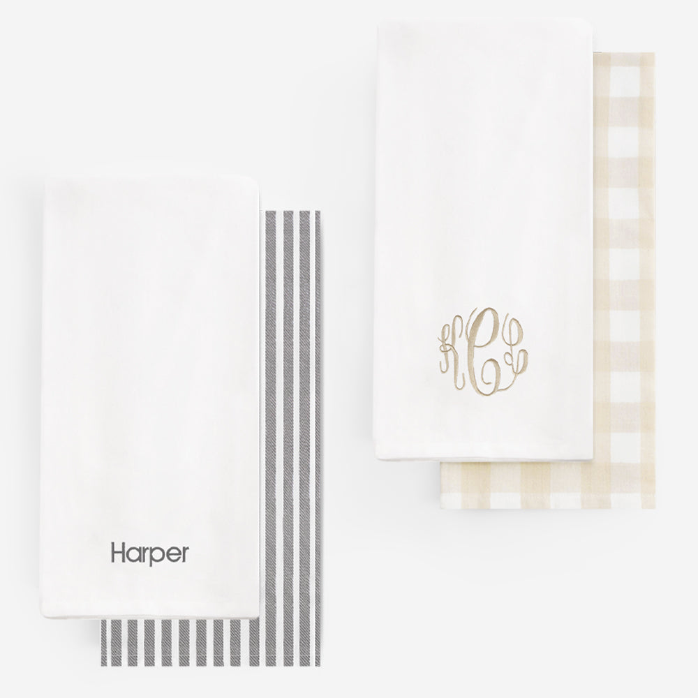 monogrammed hand towel set in grey and khaki