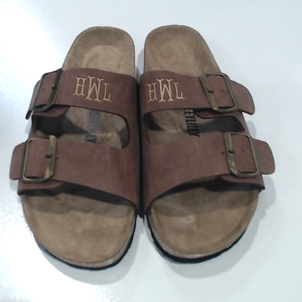 BLOOPER SHOES: Monogrammed Double Strap Sandals