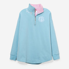 personalized faith pullover in blue and pink seersucker