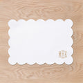 Monogrammed Scalloped Placemat in White on wood