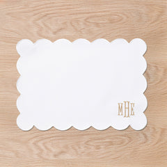 Monogrammed Scalloped Placemat in White on wood