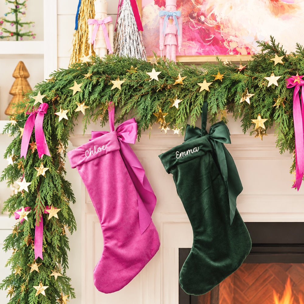 duo bow stockings on mantle