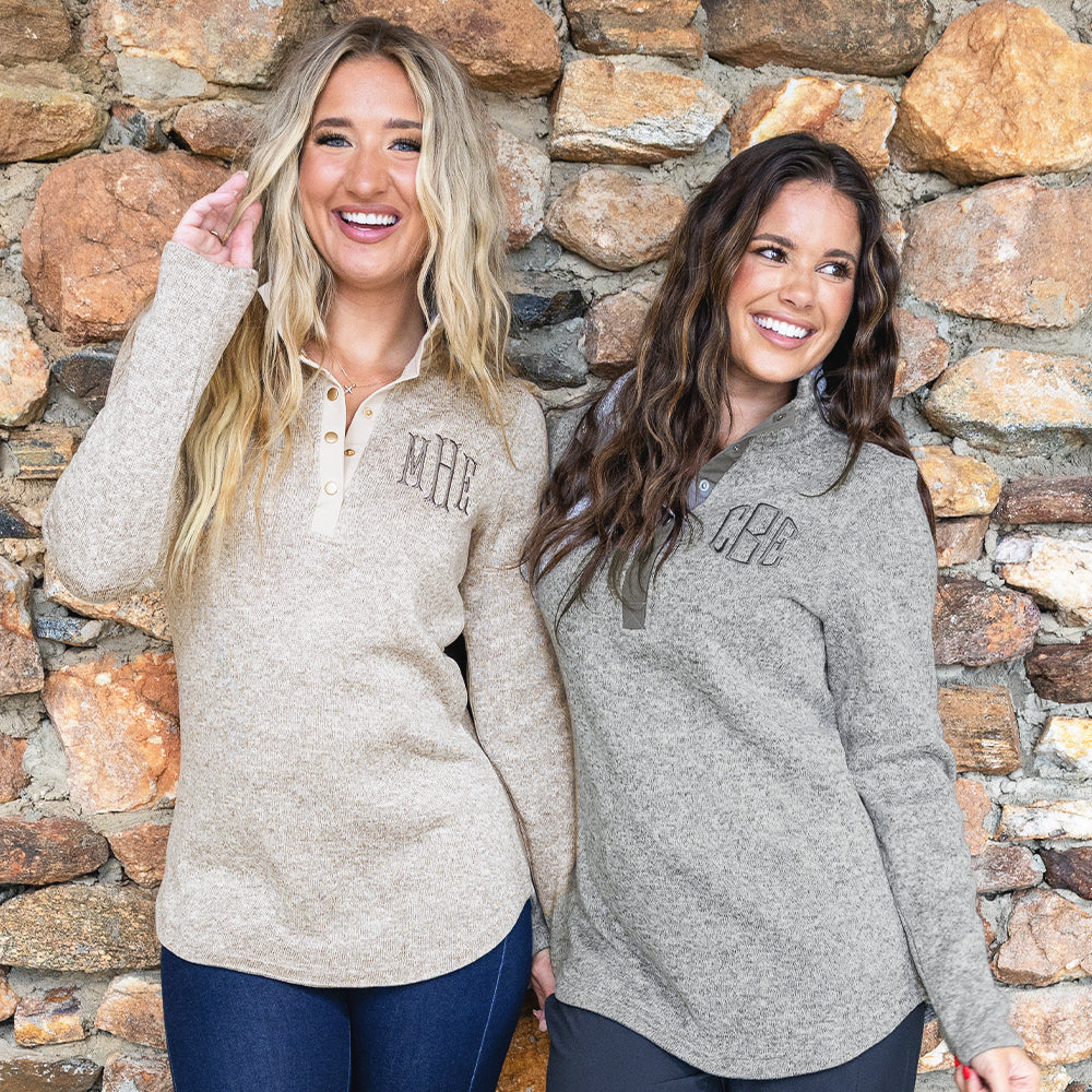 duo heathered pullover tunic on katie and peyton