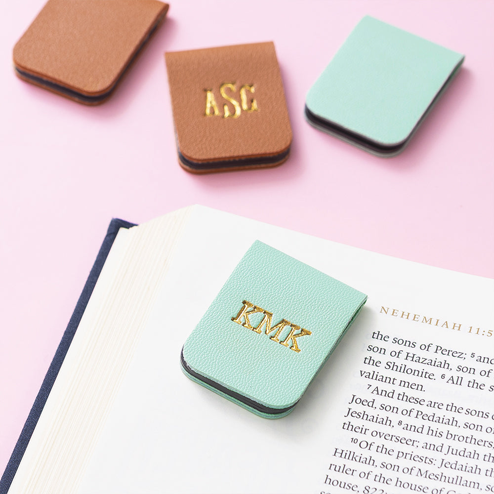 duo magnetic bookmarks on book