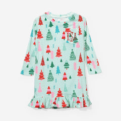 monogrammed girls nightgown in mint wonderland