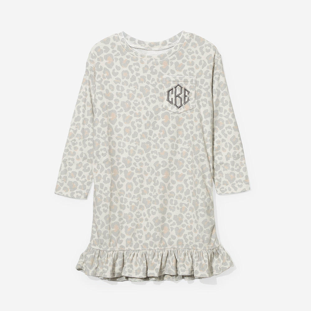 monogrammed girls nightgown in snow leopard