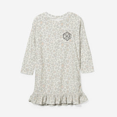 monogrammed girls nightgown in snow leopard