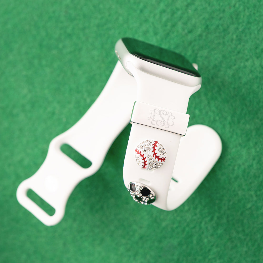 personalized sports smartwatch charm set in silver
