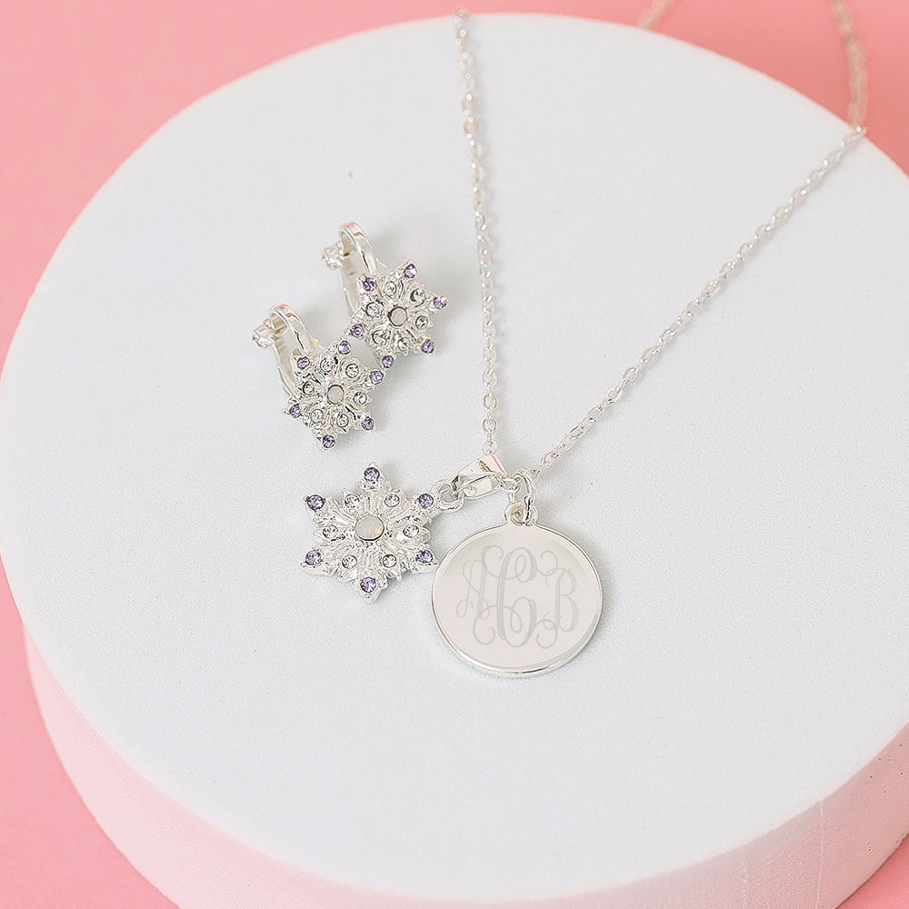 clip on earrings and snowflake monogrammed earrings