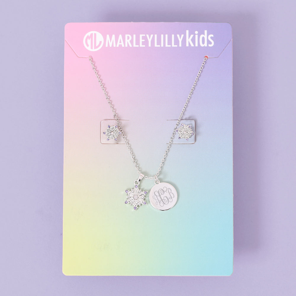 Monogrammed Girls Snowflake Jewelry Set | Pierced Earrings