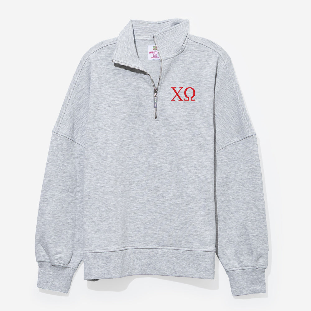 Chi Omega Oversized Quarterzip | Heathered Gray