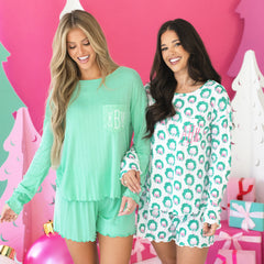 elegant evergreenand mint lettuce edge sleep sets
