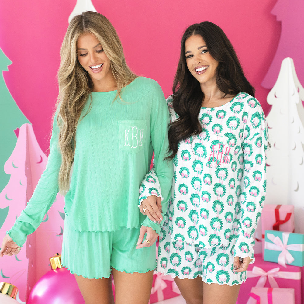 elegant evergreenand mint lettuce edge sleep sets