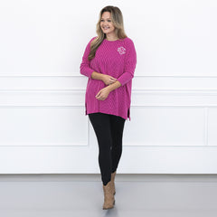 wearing fuchsia slouchy tee full body