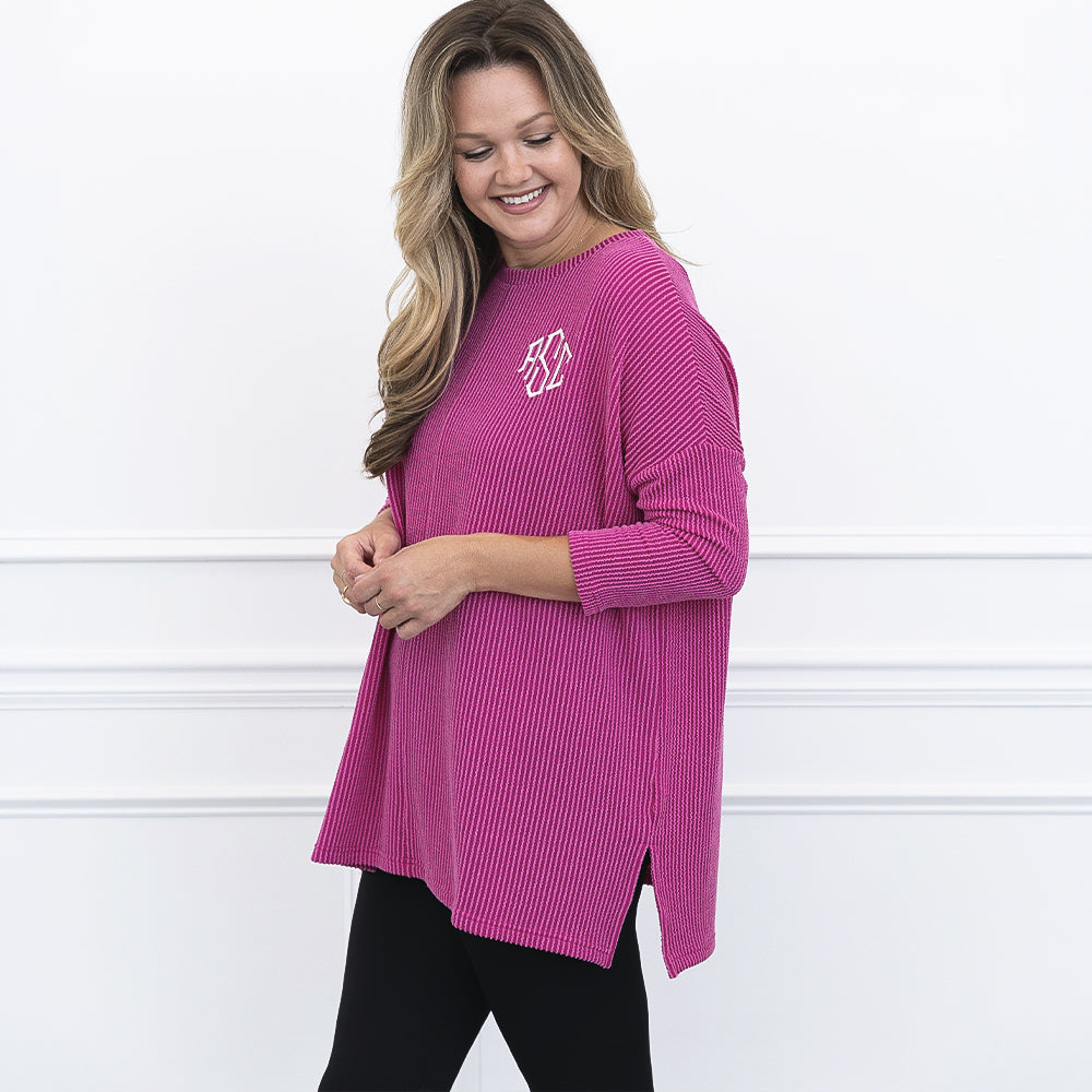 wearing fuchsia slouchy tee